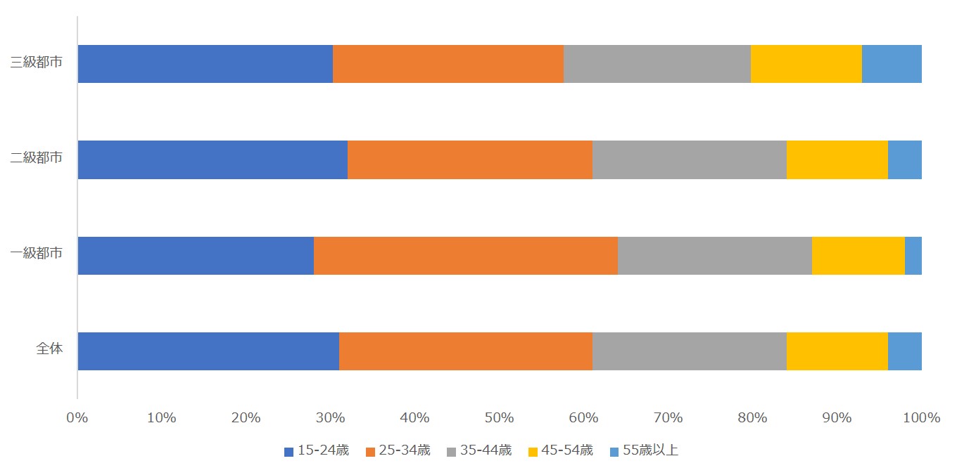 中国SNSメディアユーザーの年齢分布